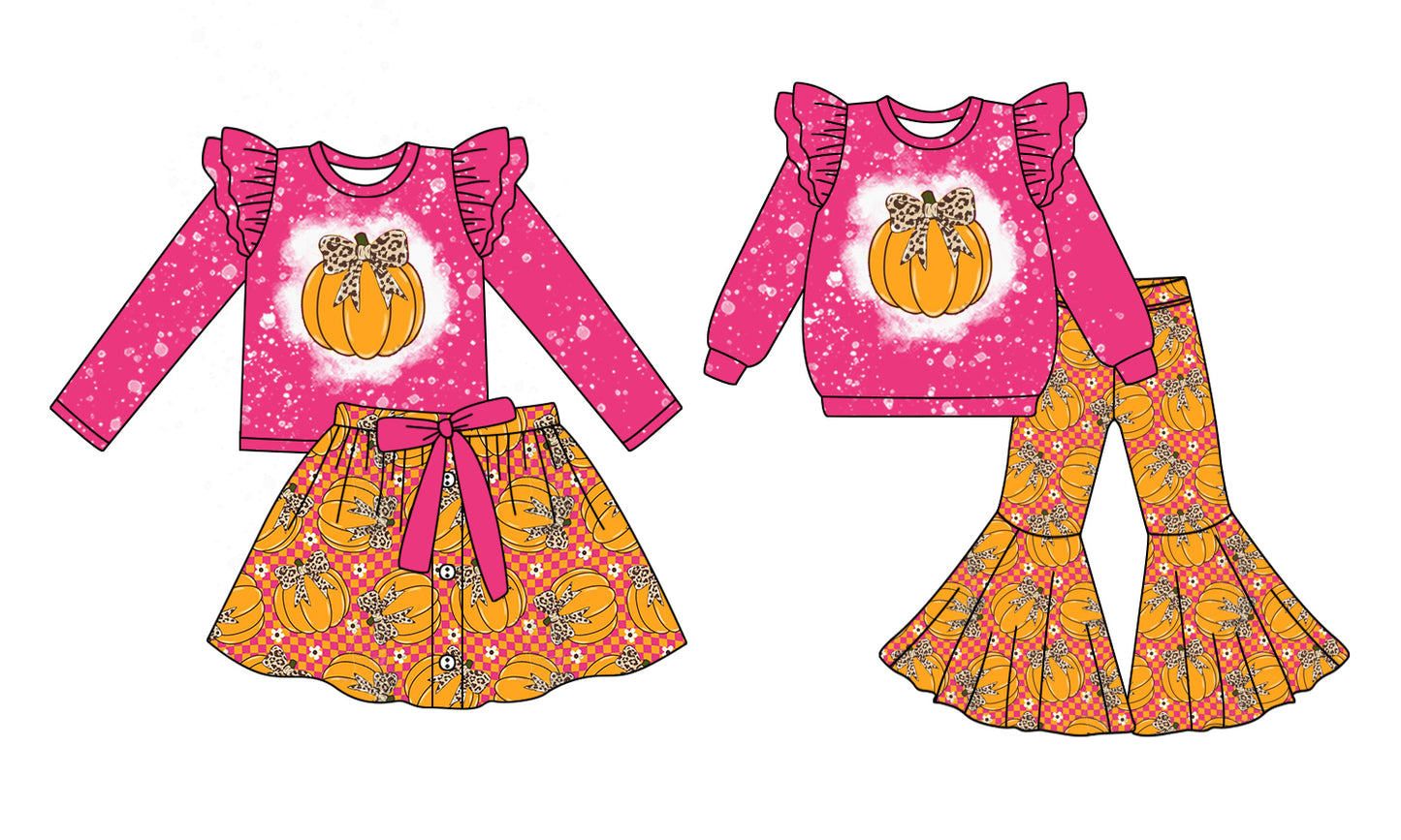 25.5.21 custom each style moq 5eta 4-6week Sibling Sisters pumpkin bow baby girl long sleeve pants sets and dress match family design