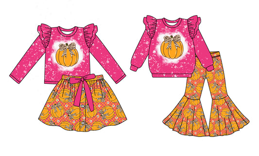 25.5.21 custom each style moq 5eta 4-6week Sibling Sisters pumpkin bow baby girl long sleeve pants sets and dress match family design