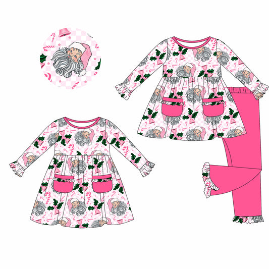 25.5.19 custom each style moq 5eta 4-6week Sibling Sisters Christmas bow baby girl long sleeve pants sets and dress match family design