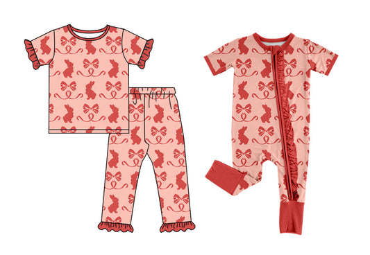 25.9.13 custom each style moq 5eta 6-8week Sibling Sisters bow rabbit baby girl clothes short sleeve pants sets and romper match family design