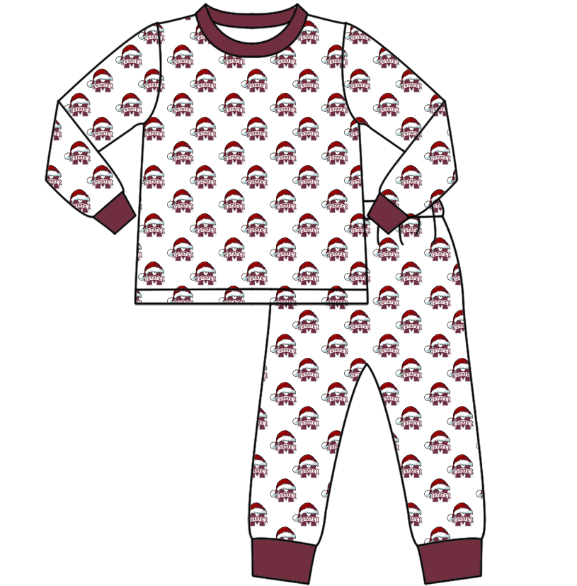 Custom moq 5 tat about 6-8 weeks  Christmas Hat M Team Maroon long sleeve  boys pajamas