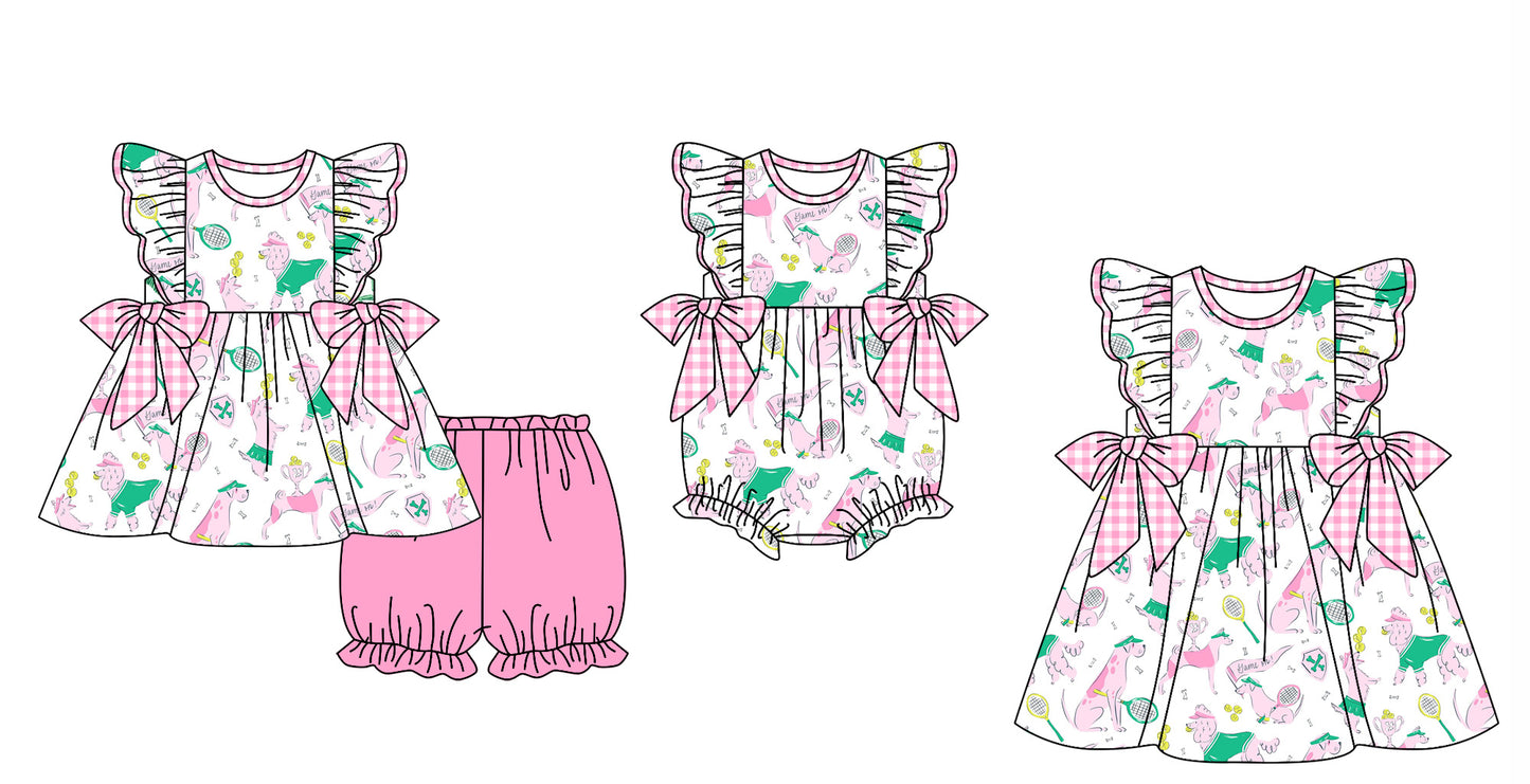 11.27 custom each style moq 5eta 4-6week Sibling Sister puppy pink baby girl short sleeve shorts sets and dress and rompers match family design