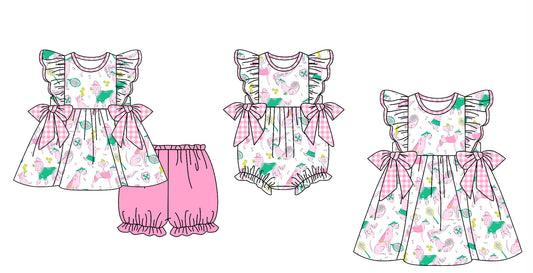11.27 custom each style moq 5eta 4-6week Sibling Sister puppy pink baby girl short sleeve shorts sets and dress and rompers match family design