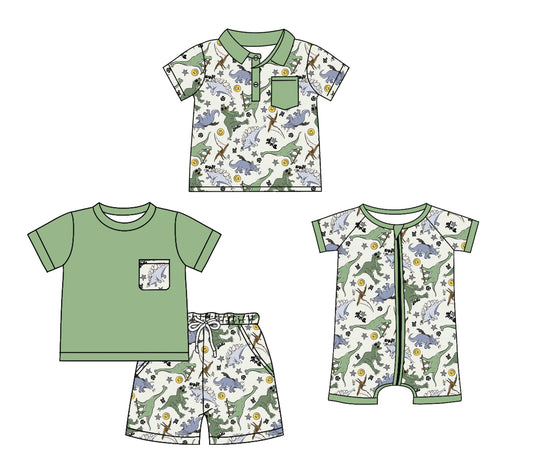 12.10 custom each style moq 5eta 4-6week Sibling Sister dinosaur baby boy short sleeve shorts sets and boy romper and top match design