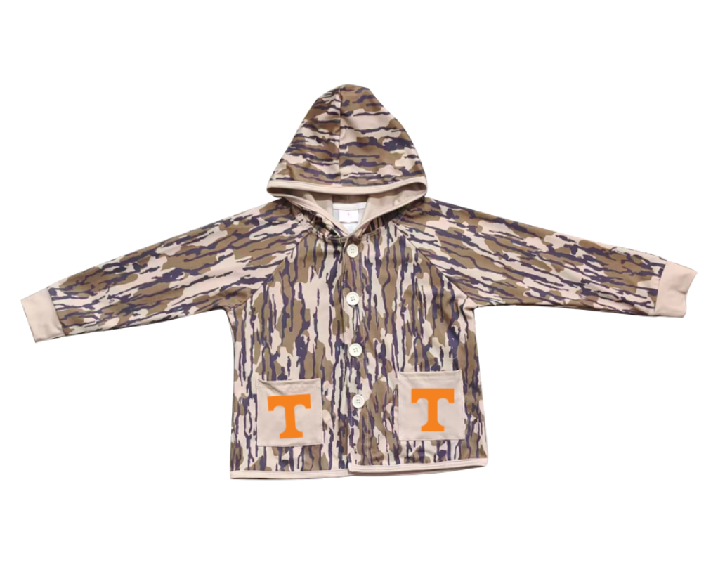 Custom moq 5 mix size milk silk baby boys clothes team summer camouflage button hooded long sleeve top-25.11.25