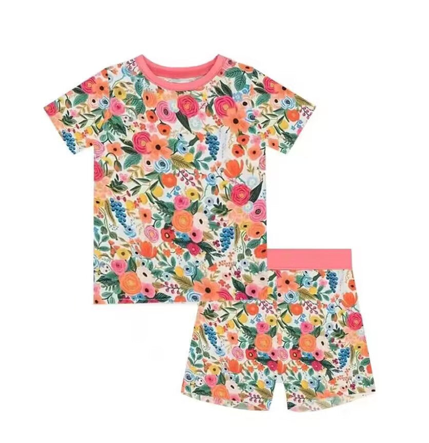 5.16custom each style moq 5eta 4-5week Sibling Sister flower print pink boys outfits and baby romper match family design