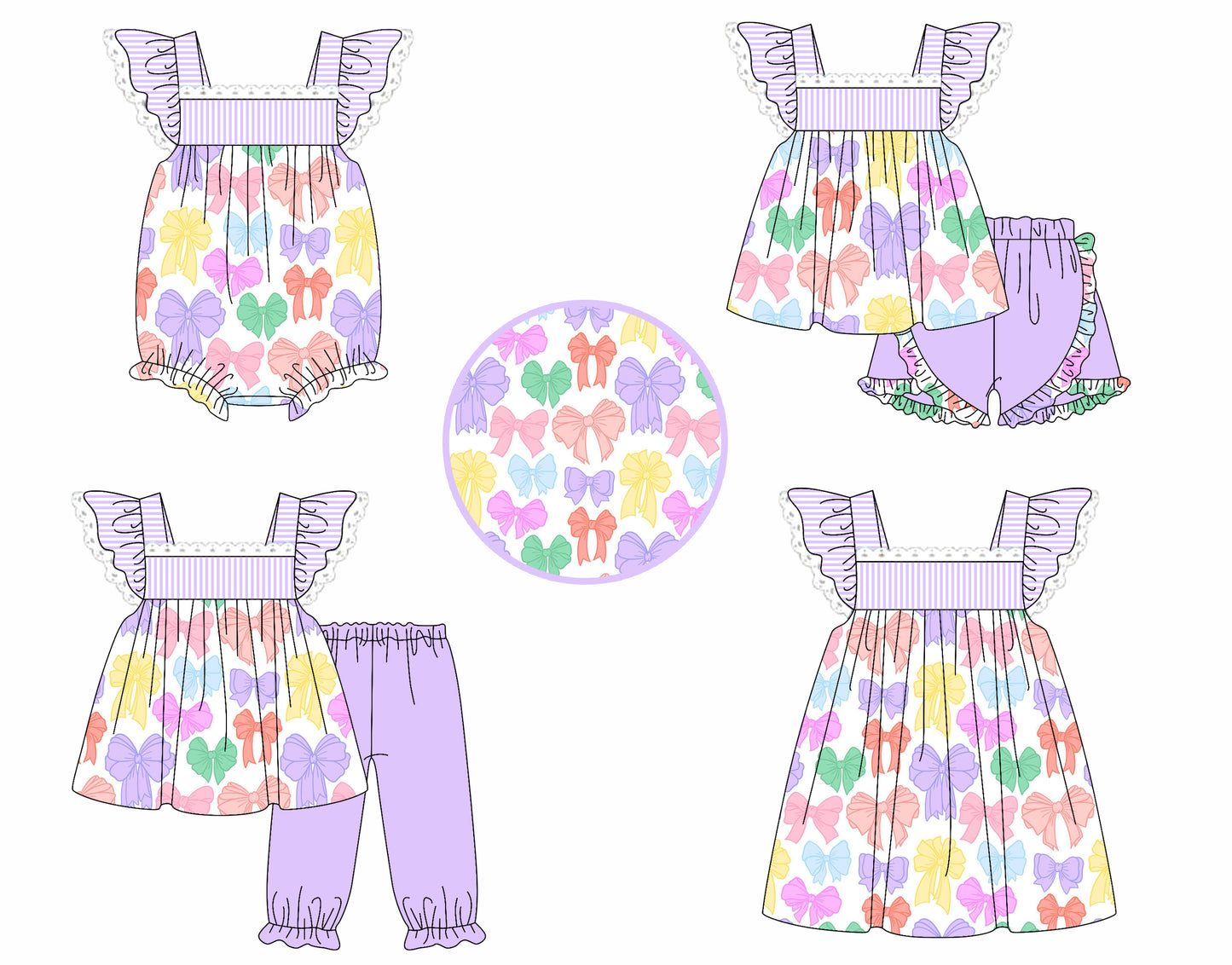 4.4 custom each style moq 5eta 4-6week Sibling Sisters bow baby girl short sleeve pants sets and shorts sets and dress and rompers match family design