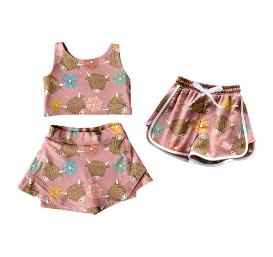 4.21 custom each style moq 5eta 4-6week Sibling Sister Alpine cow head baby girls clothes Short sleeve yoga dress and shorts match family design