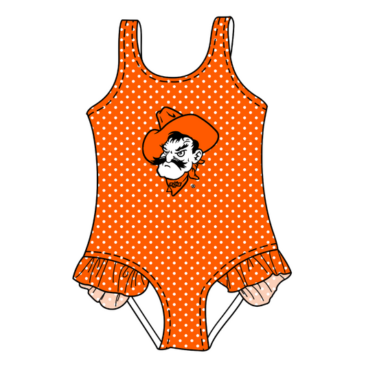 Custom moq 5 mix size milk silk summer teams Orange Baby Girl Sleeveless Polka Dot Lace Onesie Swimsuit Cute Summer Beachwear for Little Girls