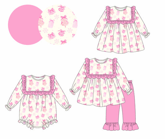 25.5.20 custom each style moq 5eta 4-6week Sibling Sisters Christmas gift bow baby girl long sleeve pants sets and dress and rompers match family design