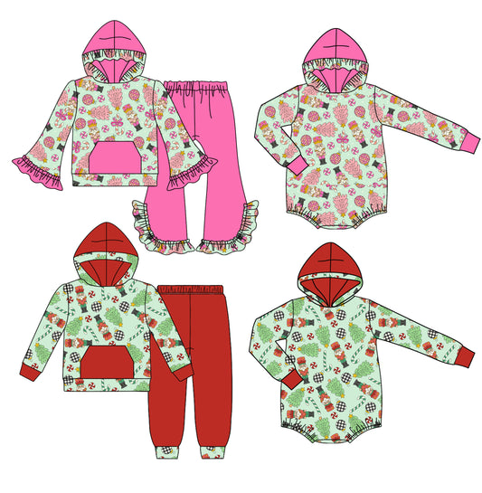 25.8.13 custom each style moq 5 eta 4-6week Sibling Sisters Christmas bow baby girl long sleeve pants sets 1 and sets 2 and romper 1 and romper 2 match family design