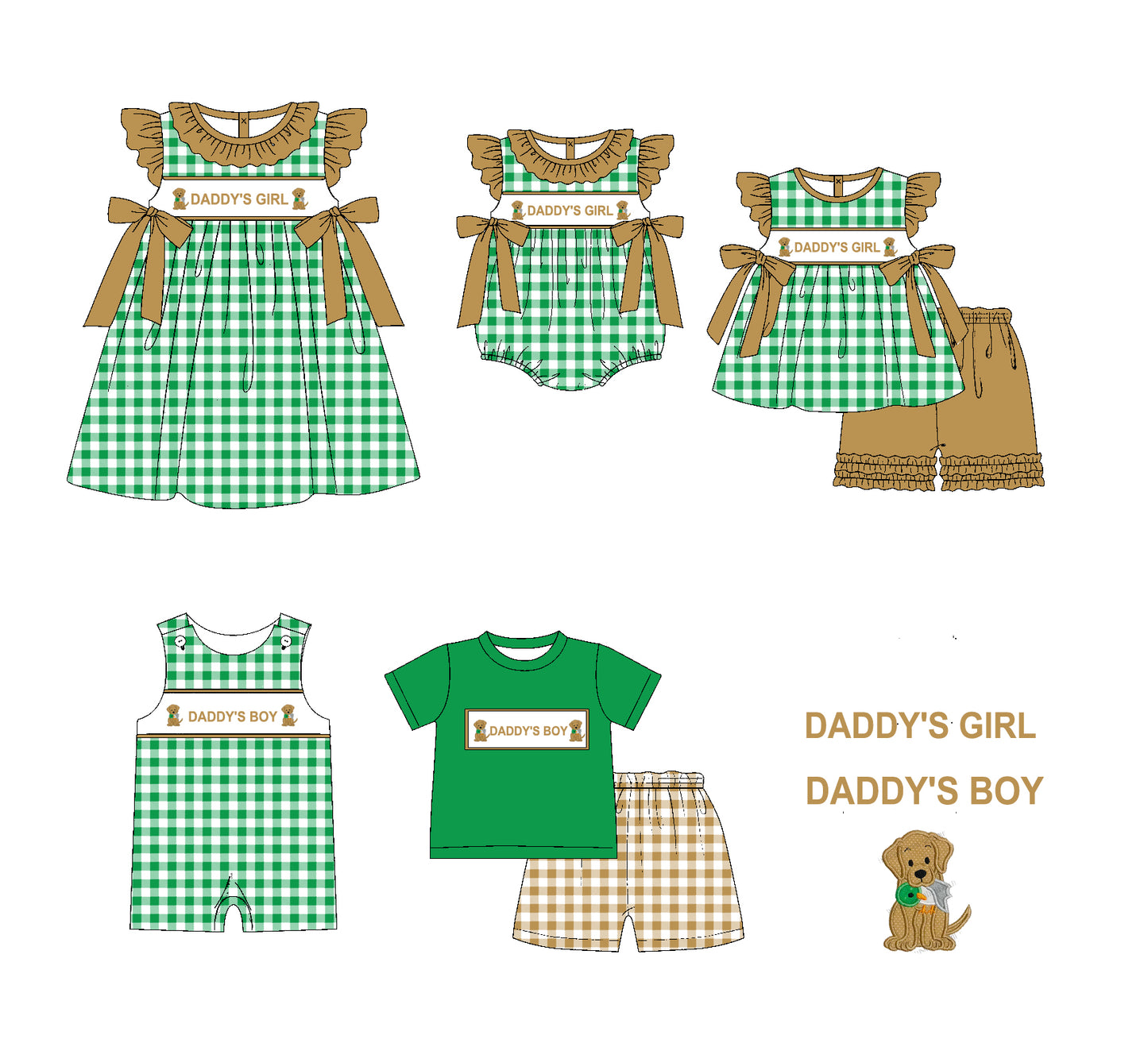 11.19 custom each style moq 5eta 4-6week Sibling Sister daddy boy puppy baby girl short sleeve shorts sets and sets 2 and girls romper and boy romper and dress match design
