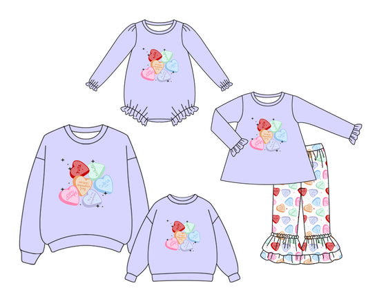 25.9.16 custom each style moq 5eta 4-8week Sibling Sister love baby long sleeve pants sets and romper and top and adult top match design