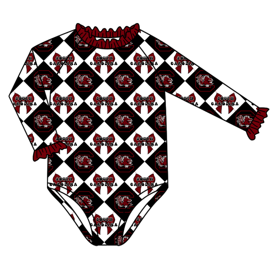 Custom moq 5 mix size black swim fabric Checkered team swimsuits girls  swim