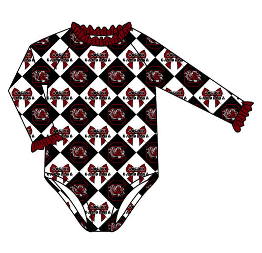 Custom moq 5 mix size black swim fabric Checkered team swimsuits girls  swim