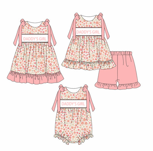 2.18 custom each style moq 5eta 4-6week Sibling Sisters DADDY GIRL baby girl short sleeve shorts sets and dress and rompers match family design