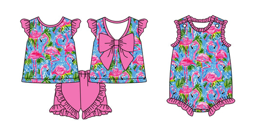 2.10 custom each style moq 5eta 4-6week Sibling Sister baby girls short sleeve shorts sets and romper match design