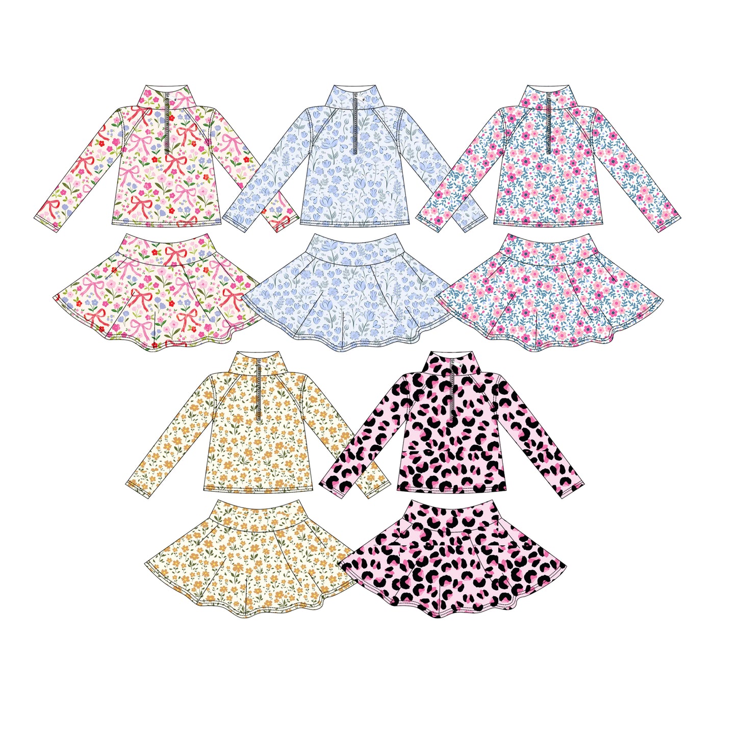 25.9.11 custom each style moq 5eta 4-6week Sibling Sisters baby girl long sleeve skirt set 5 match family design