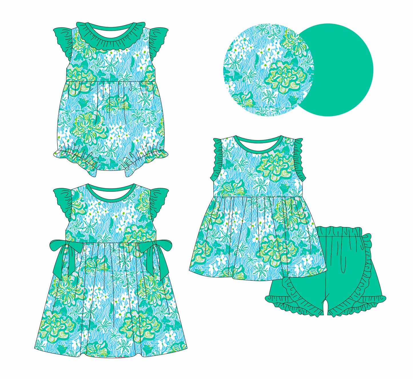 2.17 custom each style moq 5eta 4-6week Sibling Sisters baby girl short sleeve shorts sets and dress and rompers match family design
