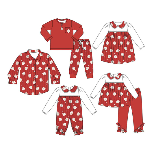 25.6.5 custom each style moq 5eta 4-6week Sibling Sisters Christmas red baby girl long sleeve pants sets 1 and sets 2 and romper and dress and top match family design