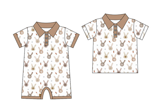 25.9.26 custom each style moq 8 eta 6-8week Sibling Sisters bunny baby boy short sleeve top and rompers match family design