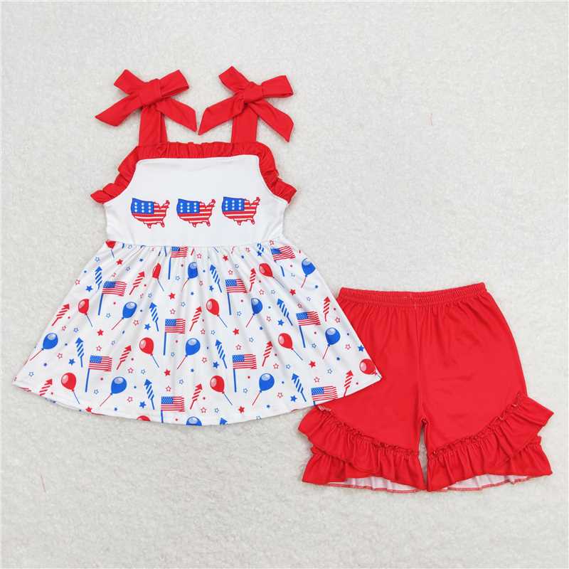 Baby Kids small flag prints red Sibling Rompers Clothes Set