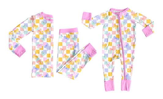 25.6.21 custom each style moq 5eta 4-6week Sibling Sisters bow plaid baby girl long sleeve pants sets and rompers match family design