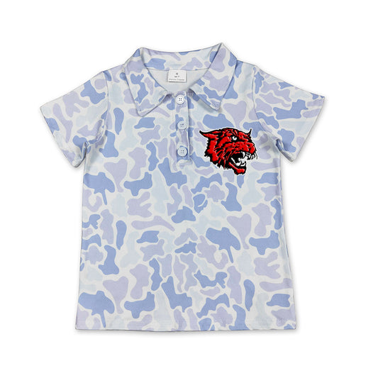 Custom moq 5 mix size milk silk summer teams Baby Boys Short Sleeve Southern Light Blue Camo Button Polo Shirts Top