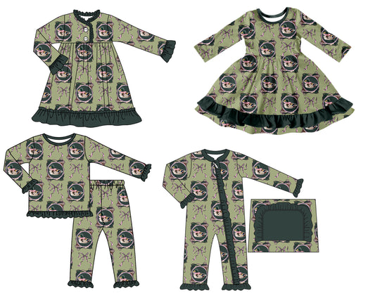 25.7.10 custom each style moq 5 eta 4-6week Sibling Sisters duck bow baby girl long sleeve pants sets and romper and dress 1 and dress 2 match family design