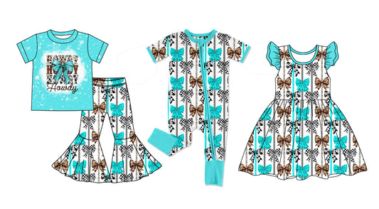 12.23 custom each style moq 5eta 4-6week Sibling Sister bow baby girl sets and dress and rompers match family design