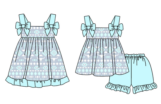 3.21 custom each style moq 5eta 4-6week Sibling Sister cow head baby girl short sleeve shorts sets and dresses match design