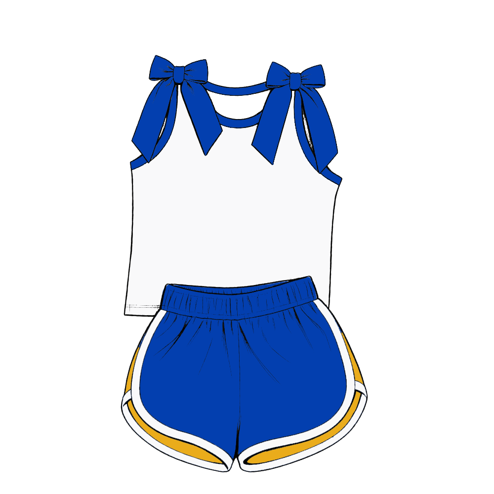 custom moq 5 mix size Baby Girls Bow Sleeveless Blue Top Shorts Summer Casual Clothes Set
