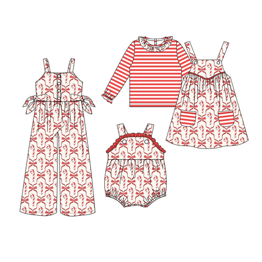 25.6.13 custom each style moq 5eta 4-6week Sibling Sisters Christmas bow baby girls short sleeve dress and short sleeve rompers and top and jumpsuit match family design
