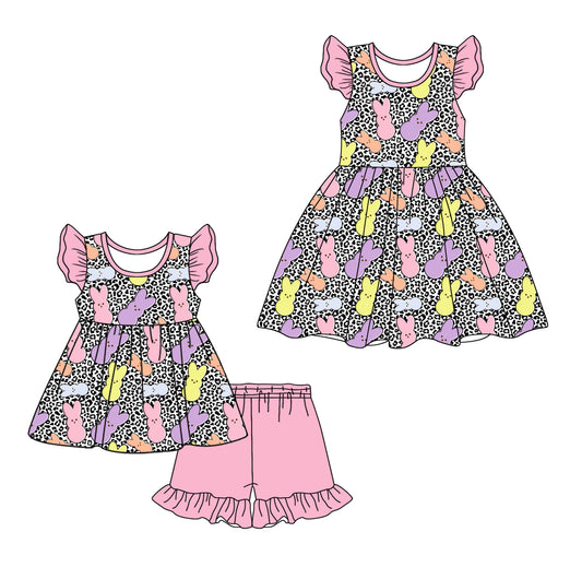 12.16 custom each style moq 5eta 4-6week Sibling Sister easter baby girl short sleeve shorts sets and dresses match design