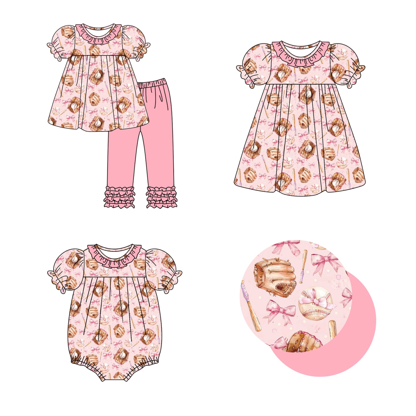 12.6 custom each style moq 5eta 4-6week Sibling Sister bow baseball baby girl sets and dress and rompers match family design