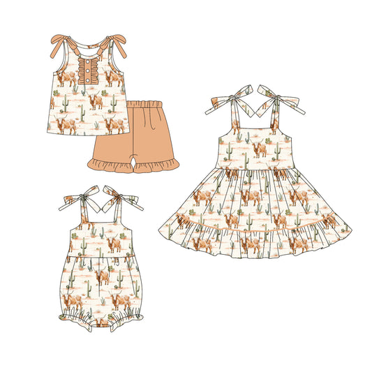 4.17 custom each style moq 5eta 4-6week Sibling Sisters catcus baby girl short sleeve shorts sets and dress and rompers match family design