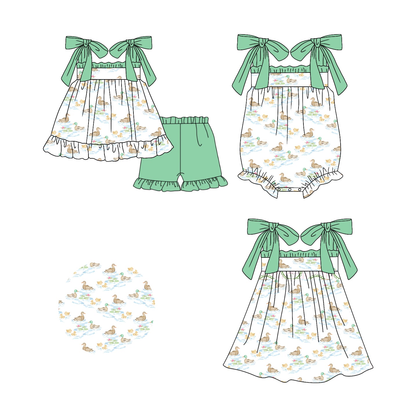 11.16 custom each style moq 5eta 4-6week Sibling Sister duck baby girl short sleeve shorts sets and dress and rompers match family design