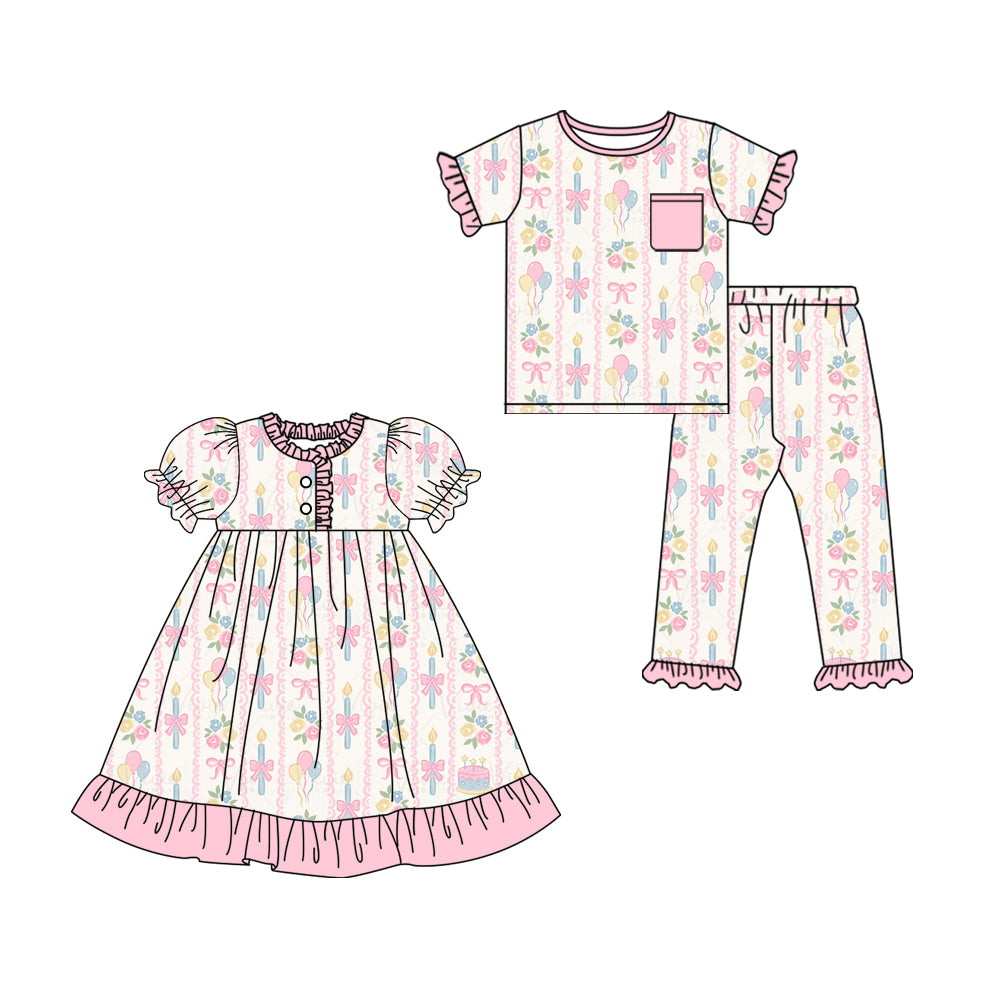 25.10.13 custom each style moq 5 eta 6-8week Sibling Sisters bow floral baby girl short sleeve pants sets and dress match family design
