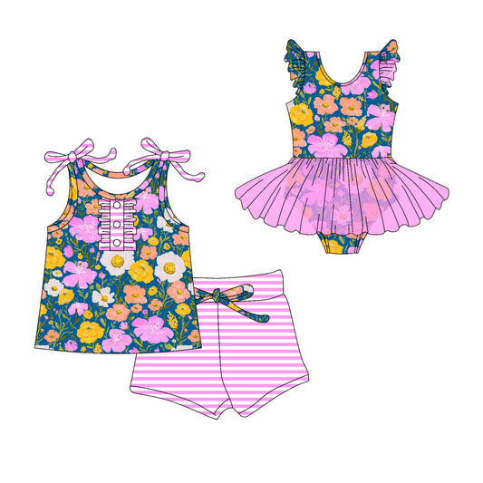 3.10 custom each style moq 5eta 4-6week Sibling Sister floral baby girl short sleeve shorts sets and romper match design