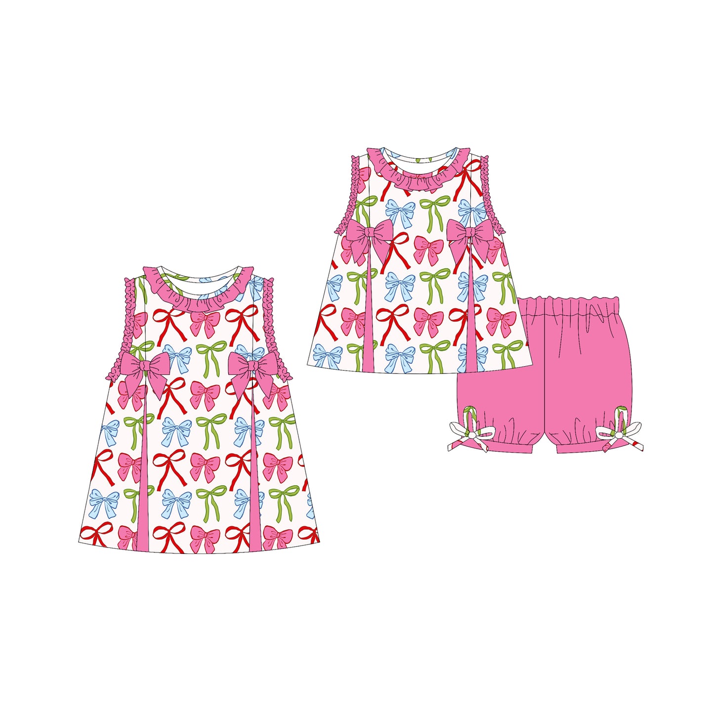 3.22 custom each style moq 5eta 4-6week Sibling Sister bow baby girl short sleeve shorts sets and dresses match design
