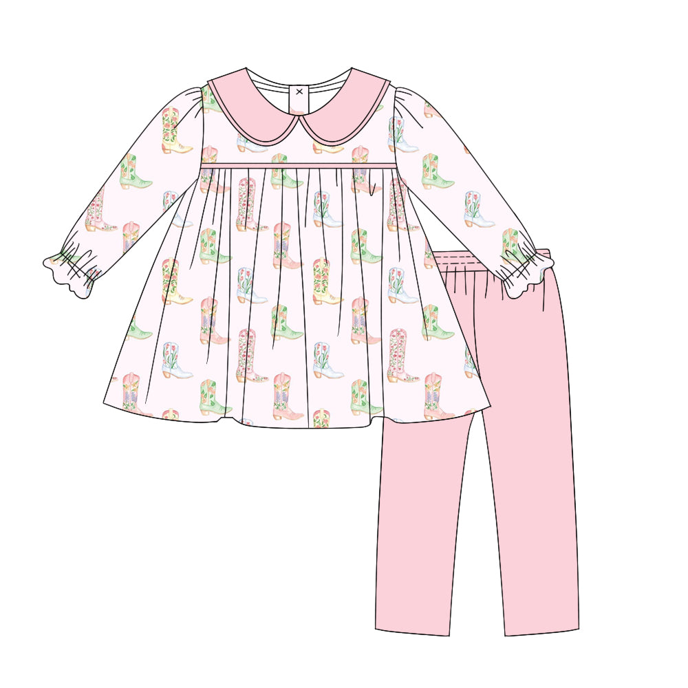 7.2 custom each style moq 5eta 4-6week Sibling Sister boots pink baby girls sets and dress match family design