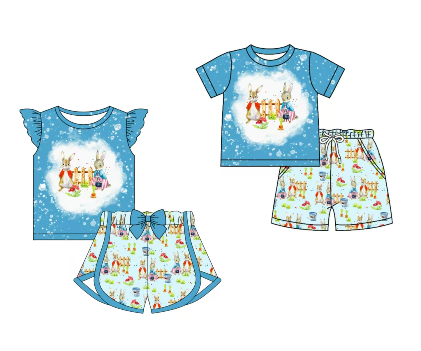 12.5 custom each style moq 5eta 4-6week Sibling Sister easter baby girl short sleeve shorts fish sets 1 and easter sets 2 match design