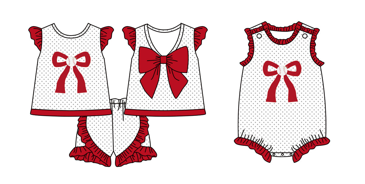 11.30 custom each style moq 5eta 4-6week Sibling Sister bow baseball baby boy short sleeve shorts sets and rompers match design