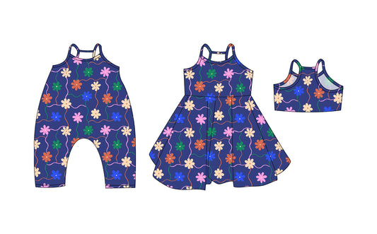 3.20 custom each style moq 5eta 4-6week Sibling Sisters floral baby girl short sleeve dress and rompers match family design