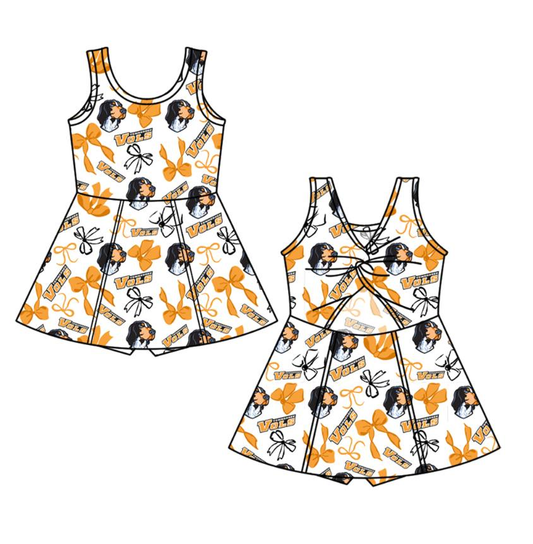 Custom moq 5 each style eta 6-7weeks baby girl clothes team orange bow sleeveless dress-25.9.4