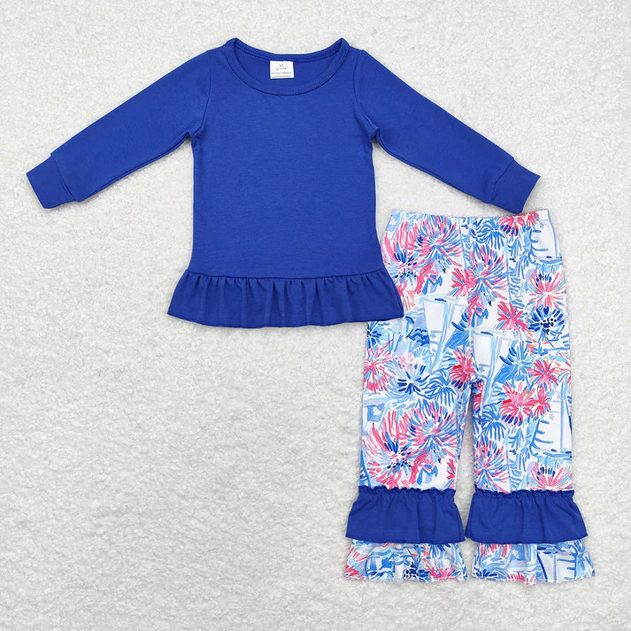 RTS NO MOQ Baby Girl Flower Long Sleeve Trousers Set
