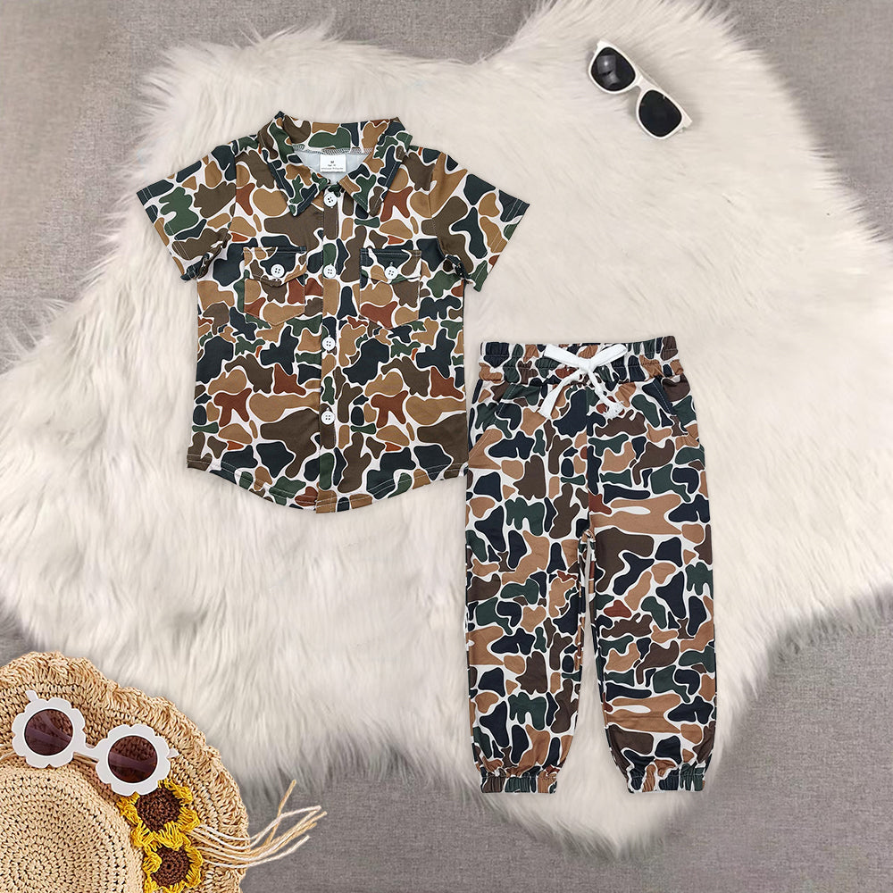 RTS NO MOQ baby boy clothes camouflage short sleeve pants Sets