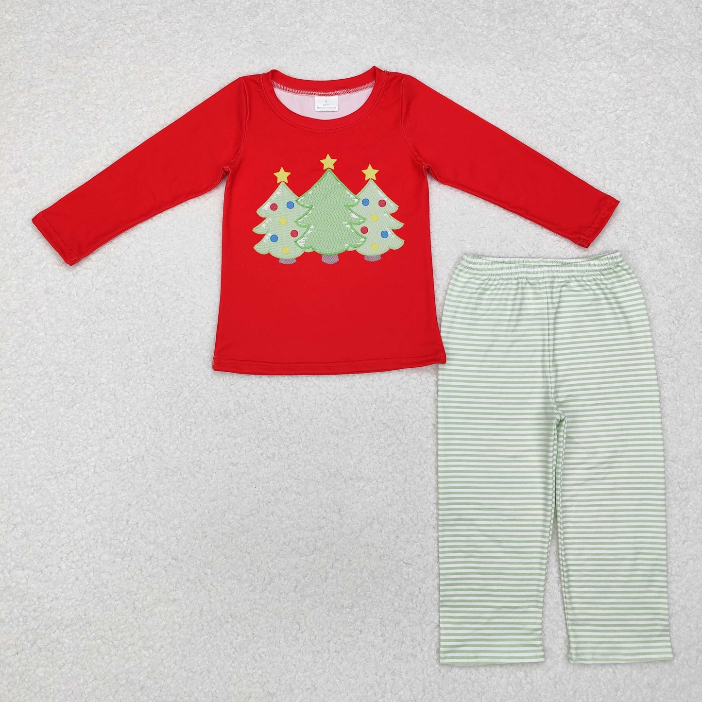 RTS NO MOQ Sibling Baby girl boys Christmas trees red long-sleeved trousers suit & romper