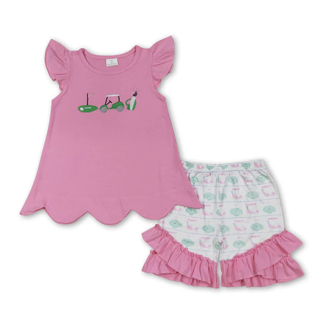 RTS NO MOQ Sibling Baby Girls Embroidery Pumpkins Dogs Shorts Clothes Sets Rompers
