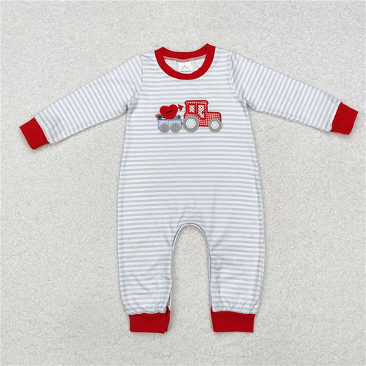 RTS NO MOQ（In Stock ) LR1924 Baby boy clothes long-sleeved bodysuit with valentine embroidered